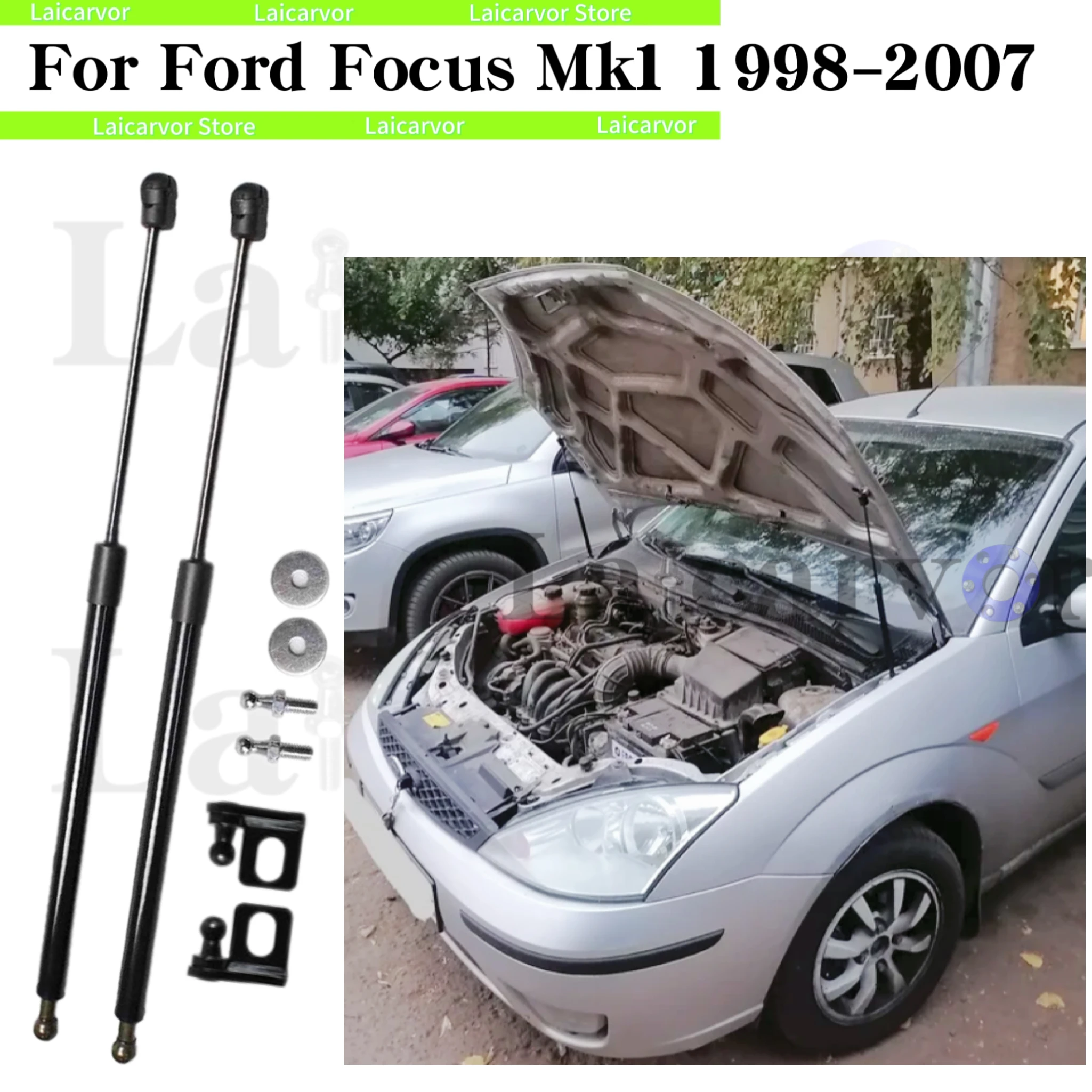 

1 комплект газовых стоек переднего капота для Ford Focus Mk1 (C170) 1998-2007, модификация автомобиля, подъемная опора, демпфер, амортизаторы, пружины, опорные стержни