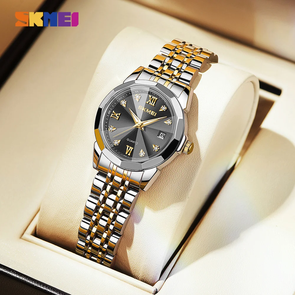 SKMEI Fashion Quartz Movement Wristwatch Women Luxury Full Stainless Steel Watches Ladies Casual Clock 3Bar Waterproof Watch