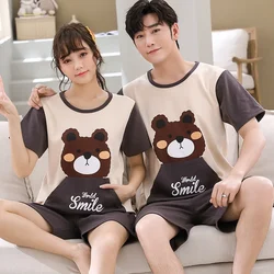 Summer New Knitted Cotton Couple Cartoon Men's Pyjamas Red Pajamas Set Casual Male Sleepwear Pyjamas Night Pijamas 4XL Homewear