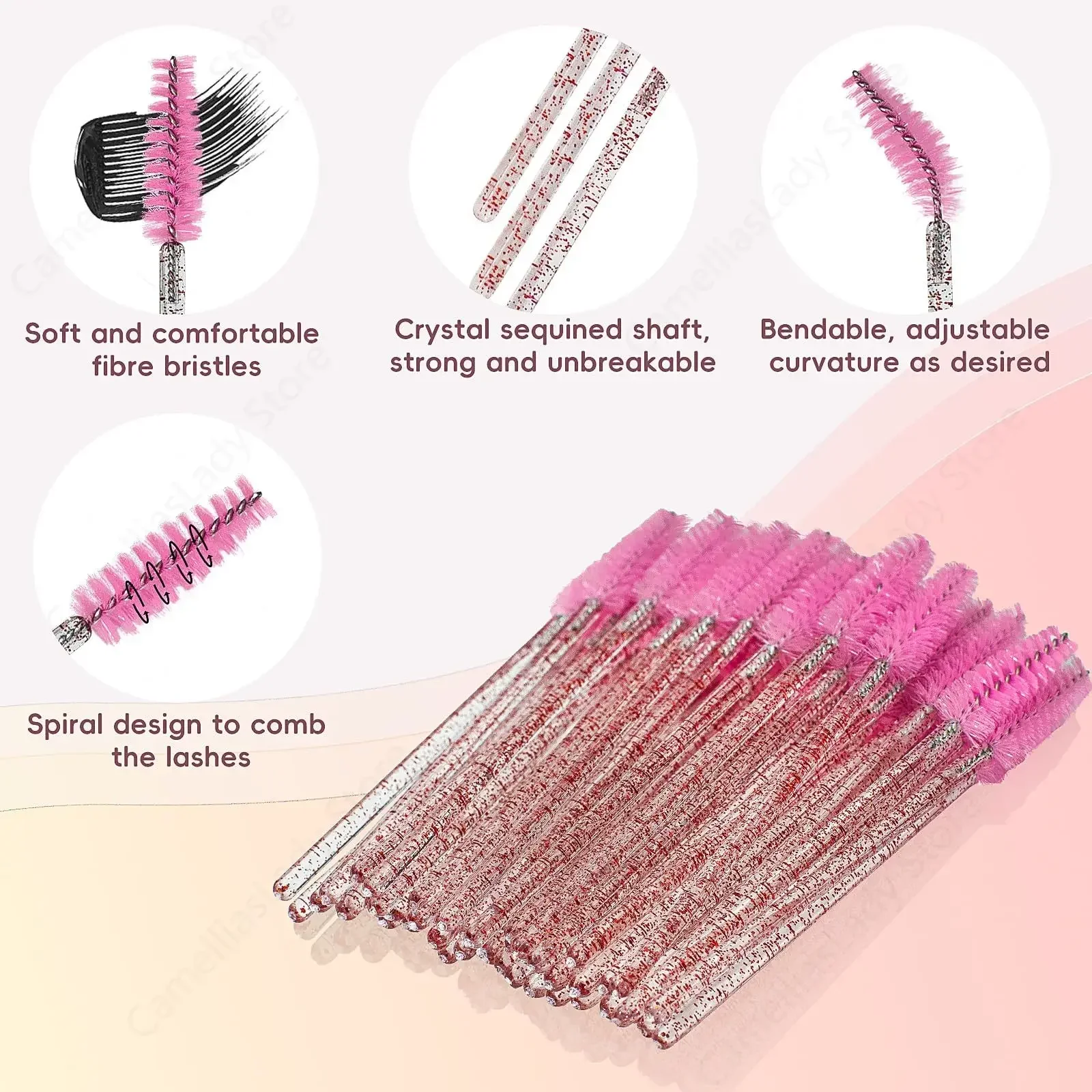 50Pcs/Pack Disposable Crystal Eyelash Makeup Brush Diamond Handle Mascara Wands Applicator Eyebrow Cosmetics Beauty Tools