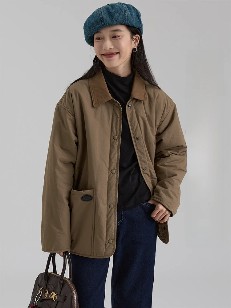 

Новая женская зимняя утепленная фланелевая куртка в клетку из хлопка, свободного кроя, с отложным воротником, прямого силуэта, в корейском стиле, 2025 год