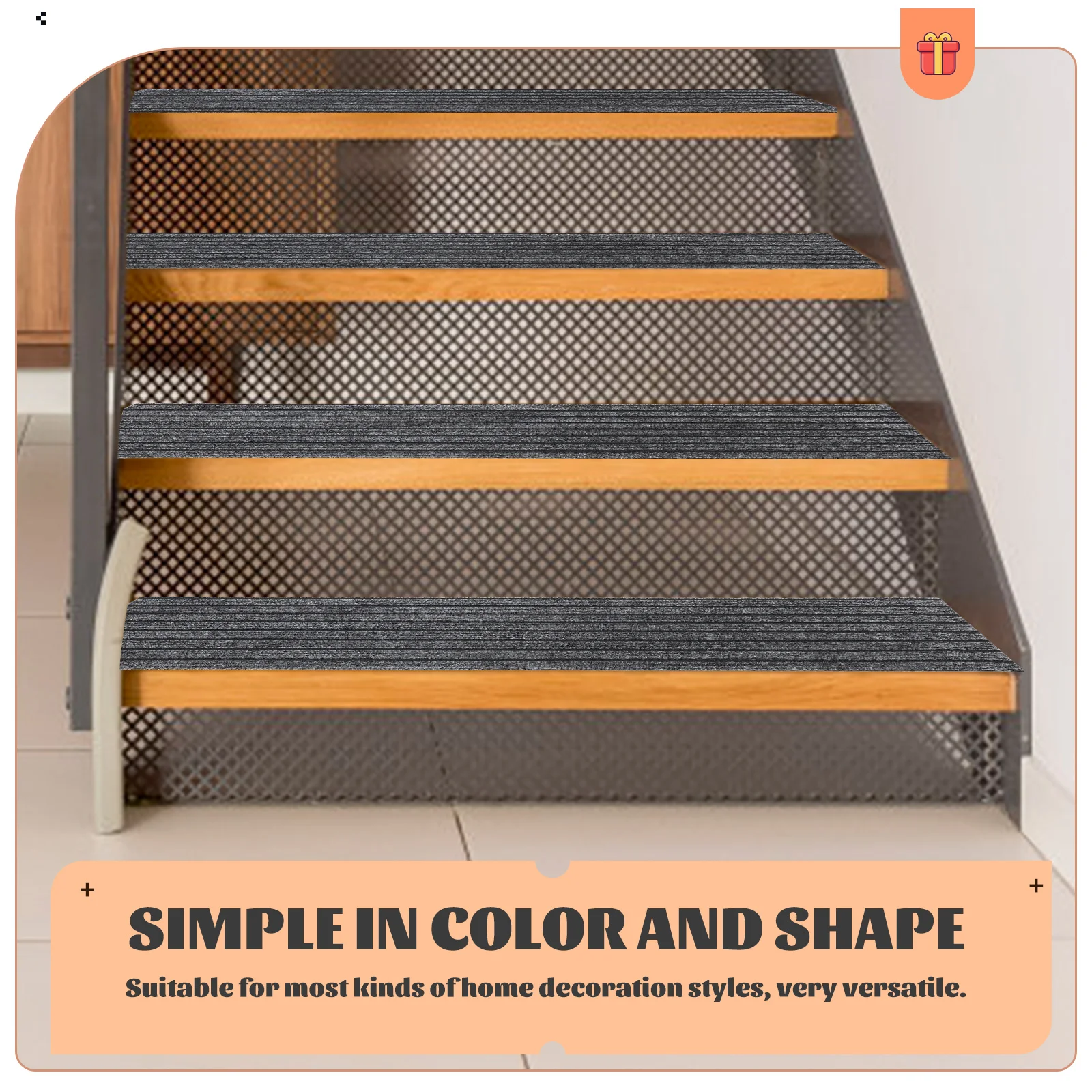 

Non Slip Stair Tread Carpet 26x75cm Gray Anti Skid Mat Kids Safety Stairs Reusable Durable Construction Tools
