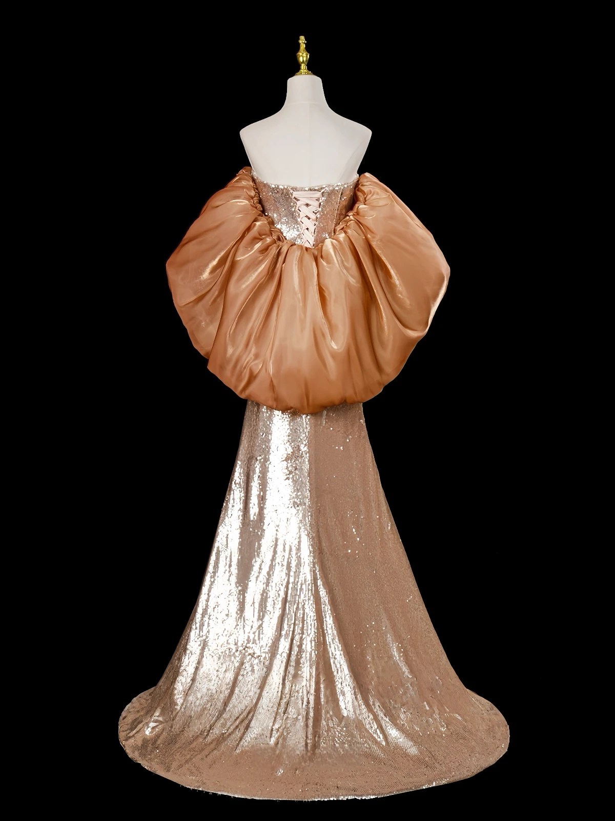 Robe de soirée dorée sirène sans bretelles, manches bouffantes, paillettes scintillantes, longue traîne, robe de Cocktail pour invités de mariage pour Occasions formelles