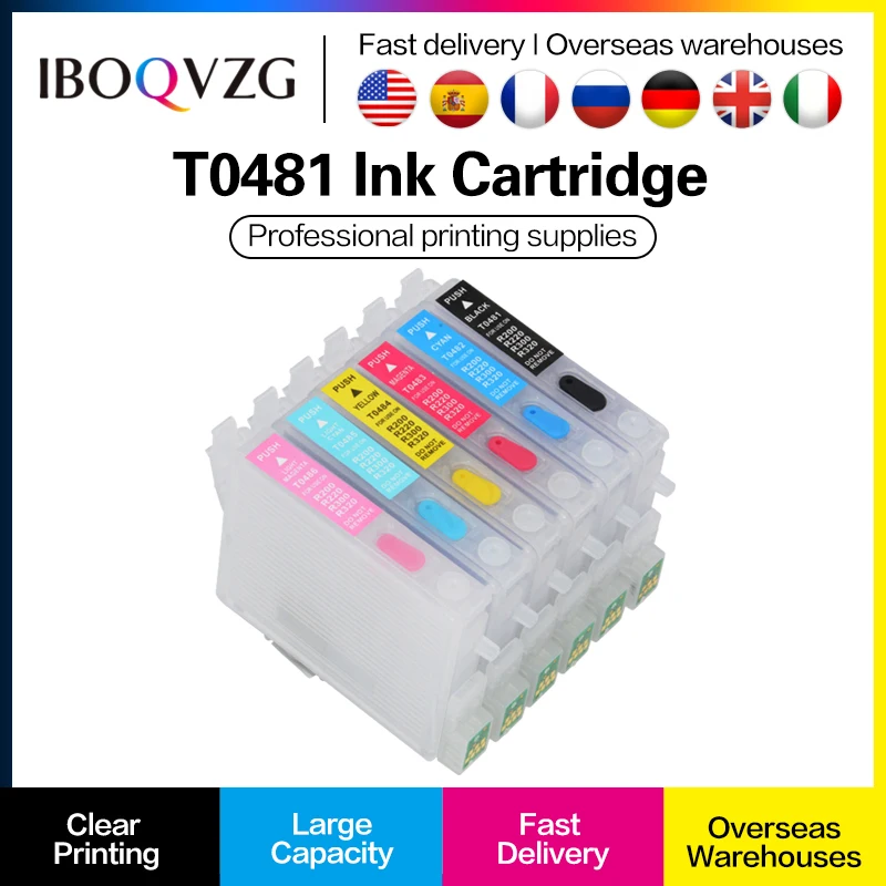 T0481- T0486 Refillable ink cartridge For EPSON STYLUS Photo RX500 RX600 R300 R300M R200 R220 R320 R340 RX620 Auto reset chip