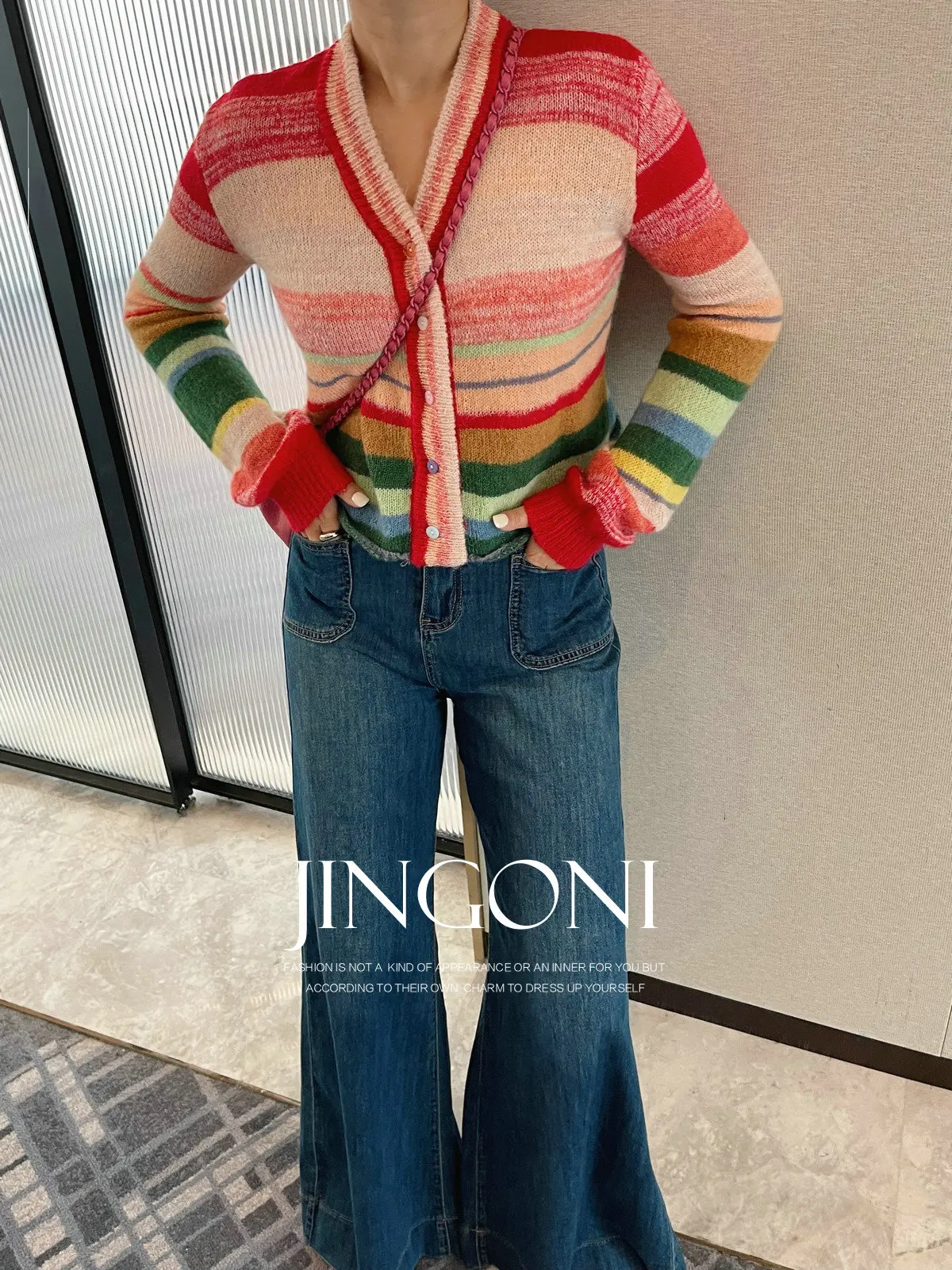 Striped Crop Thin Cardigan Woman Clothing 2024 Autumn Fall Y2k Outerwears Sweater Tops Knitwear Long Sleeve Korean Fashion Style