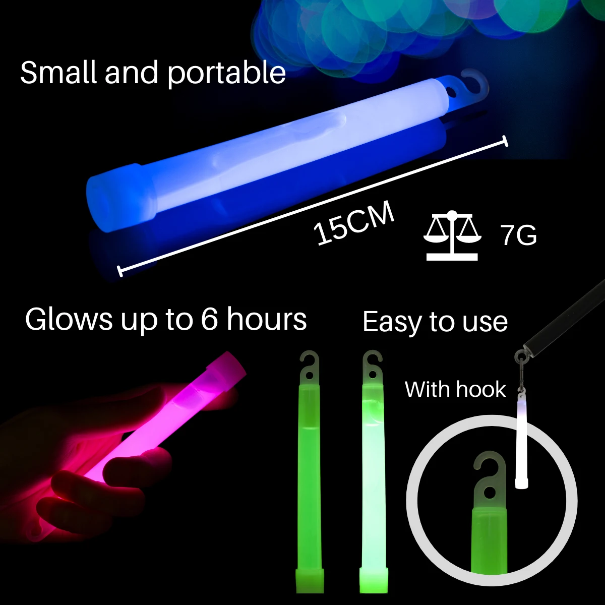 JOAXOR Fluorescence Light Glow Sticks with Hook for Hiking Camping Outdoor Emergency Concert Party Light Stick 6 inch -5Pack