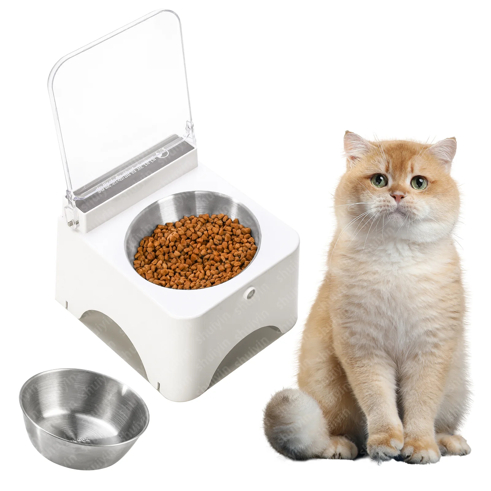 Cuenco de comida para gatos con tapa abatible y Sensor infrarrojo inalámbrico a prueba de polvo, alimentador automático para perros y gatos para interiores y acampadas