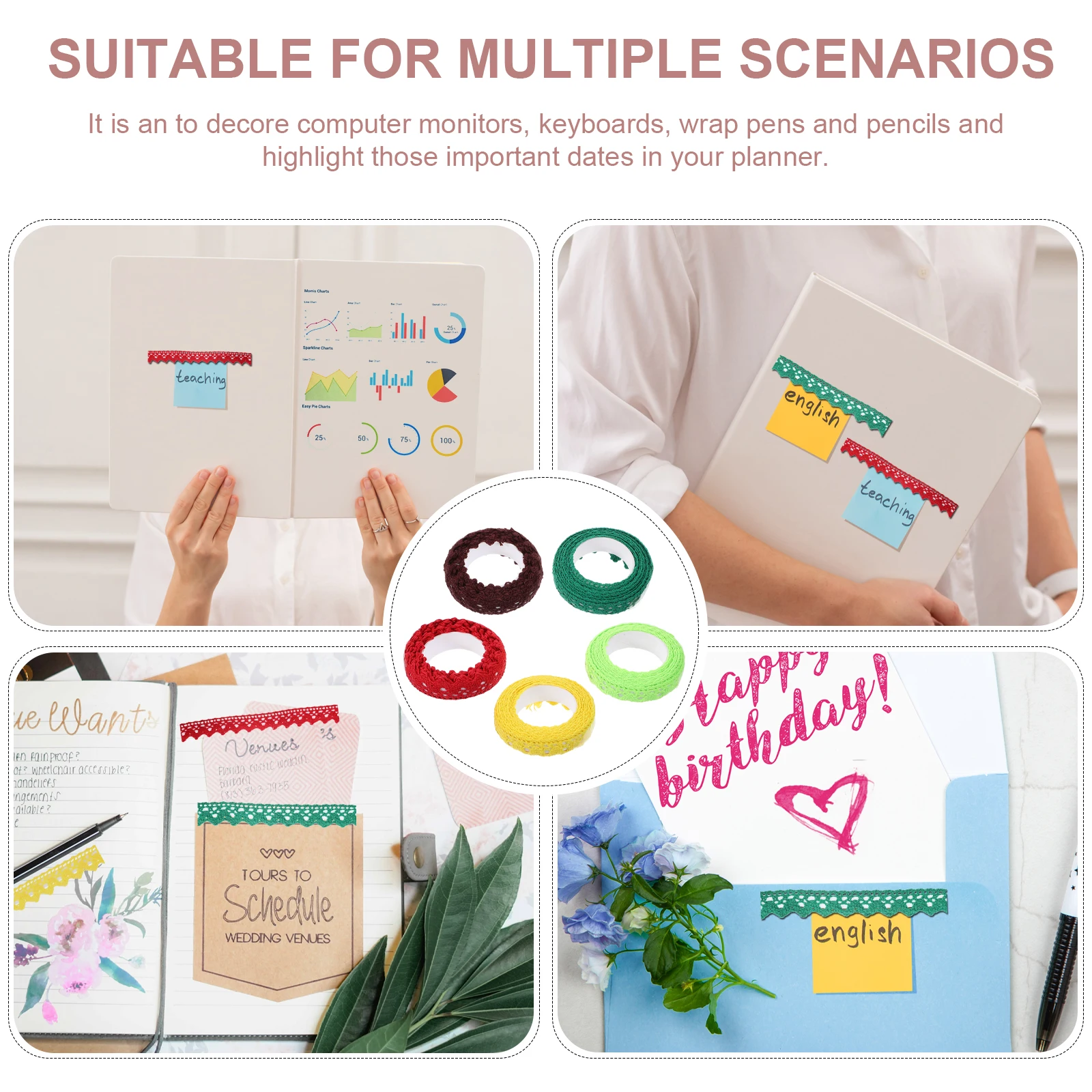 

5Pcs Hollow Lace Tape Fabric Decorative Adhesive Ribbon Diy Craft Scrapbooking Ideal Phone Gift Wrapping Cards