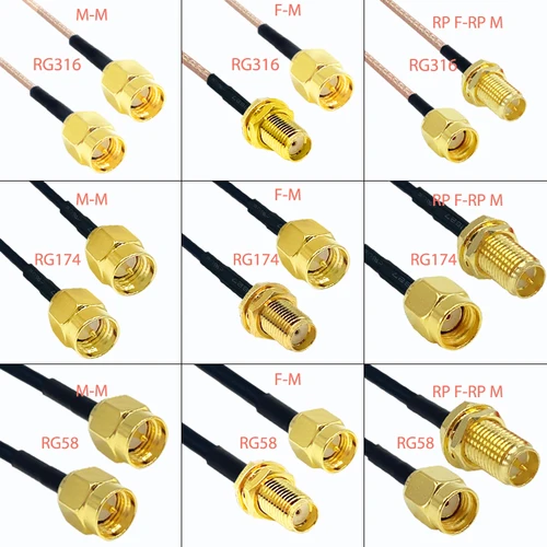 Cable QUALINET RG316 RG174 RG58 SMA macho a SMA macho RPSMA hembra 0,1 m-15M extensión de antena WiFi SMA Pigtail Jumper RF Coaxial