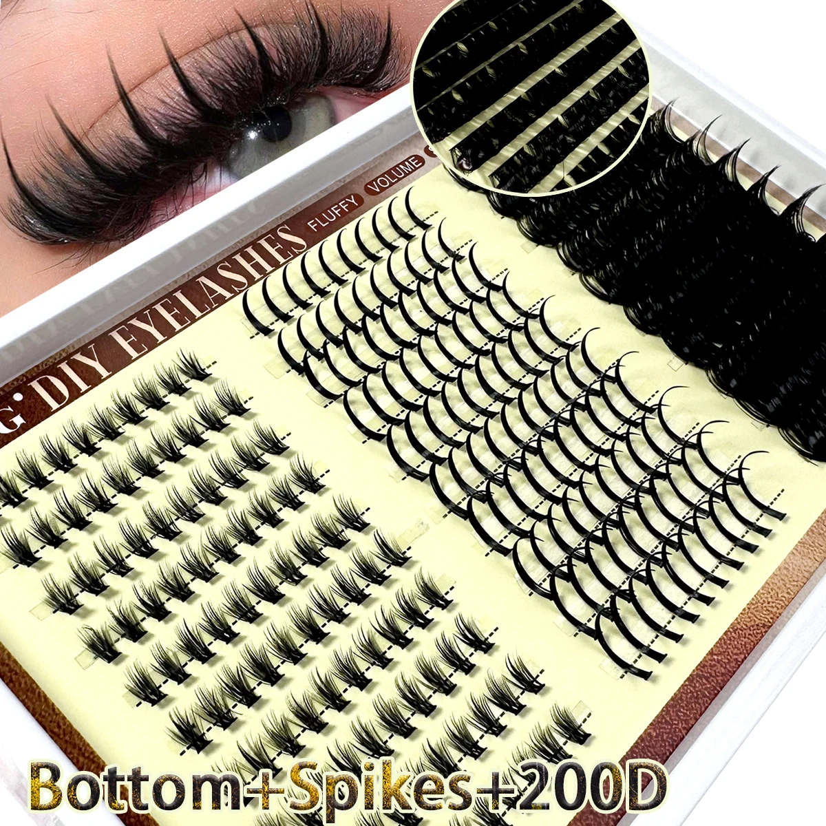 Lash Extensions Kit Spikes Lash Individuals 3D Volume Eyelash Clusters D-Curly Lash Clusters Kit 10-18MM DIY Eyelash Extensions