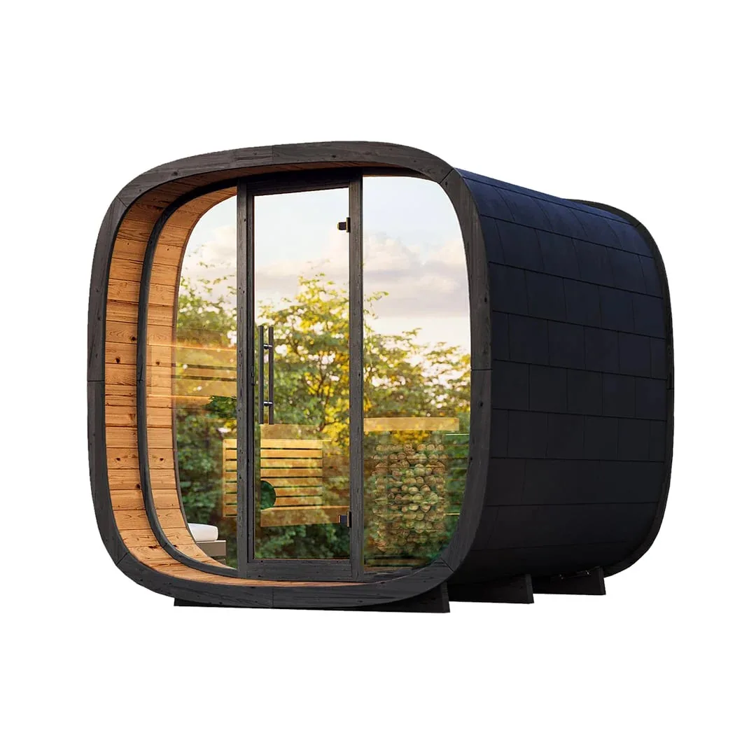 Hachillspa 2-Person Outdoor Electric Sauna Cube Solid Wood With Mirror Glass & Accessories