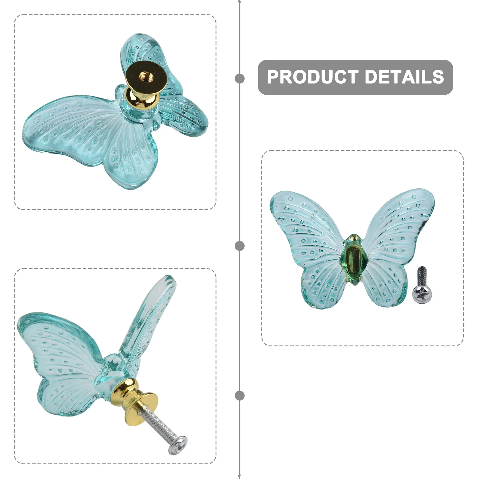 Brand New Butterfly Pulls Dresser Glass+metal Green/white Stylish Vintage Beautiful Easy Installation For Bathrooms