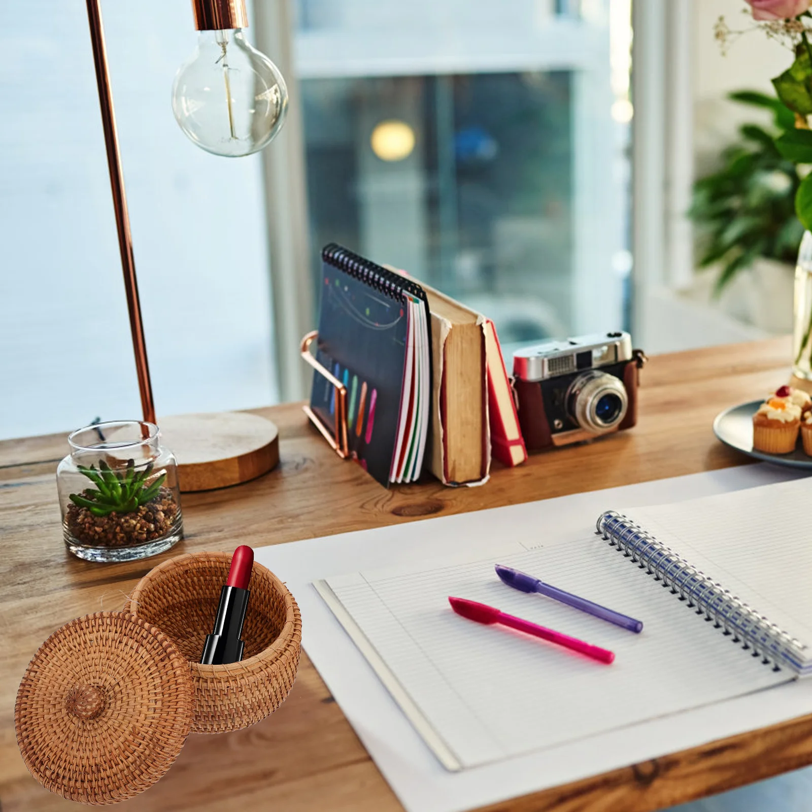 

Rattan Storage Box Natural Hand-Woven Snack Basket For Home Desktop Fruits Bread Organization Woven Sundries Container