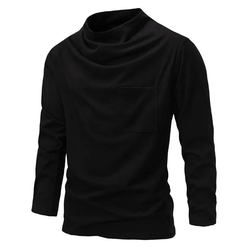 Spring and Autumn Clothes New Men Pile Pile Collar Fashion Long Sleeve T-shirt Heavy Fashion Ins Breathable Cotton T-shirt