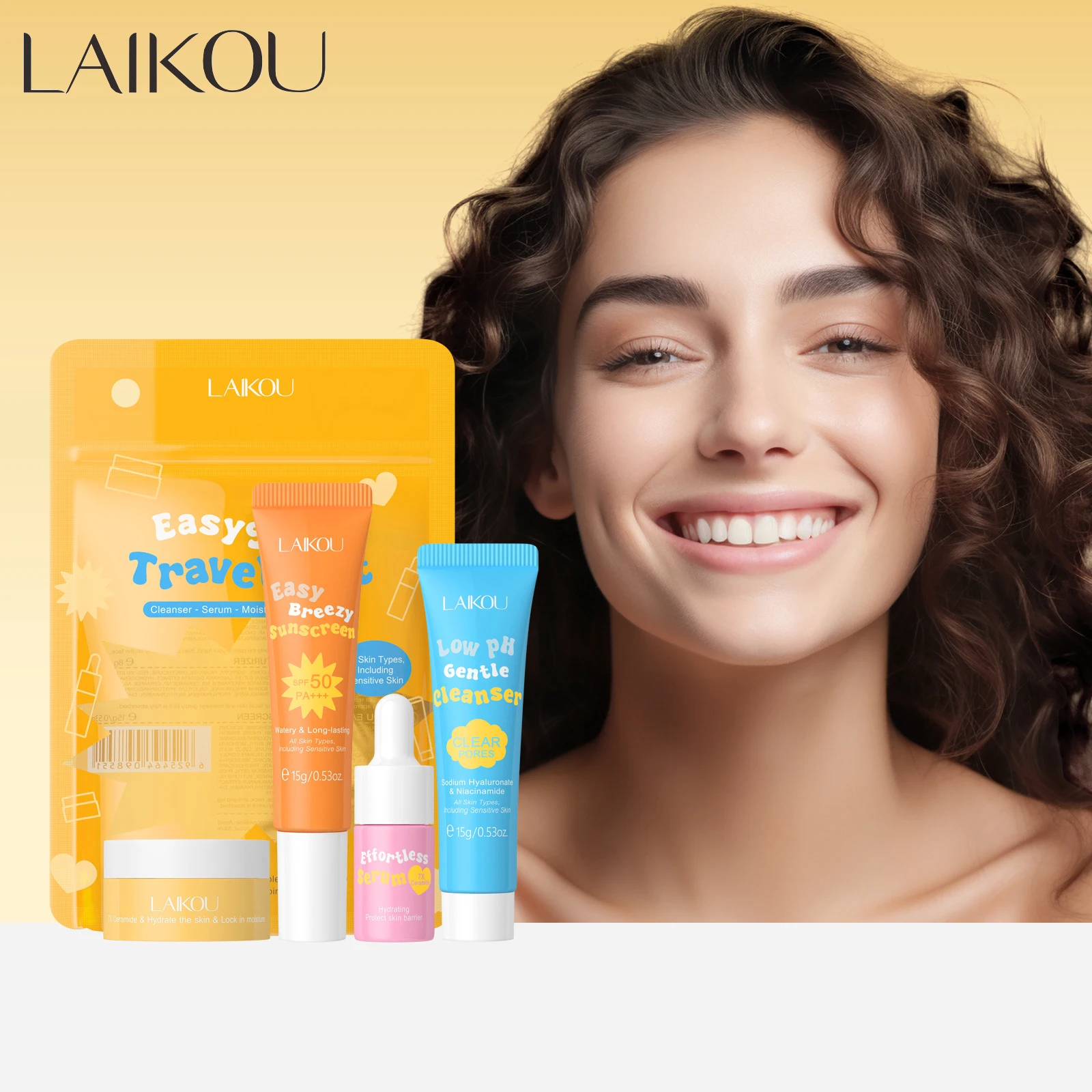 LAIKOU 4Pcs/Set Niacinamide Facial Cleanser Face Cream Facial Serum Sunscreen Brightening Moisturizing Face Skin Care Sets