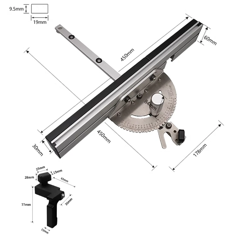 Miter Gauge track Stop Brass Handle Router Miter Gauge Angle ruler T-Slot Sliding Bracket Connector for Router Saw Table Miter T