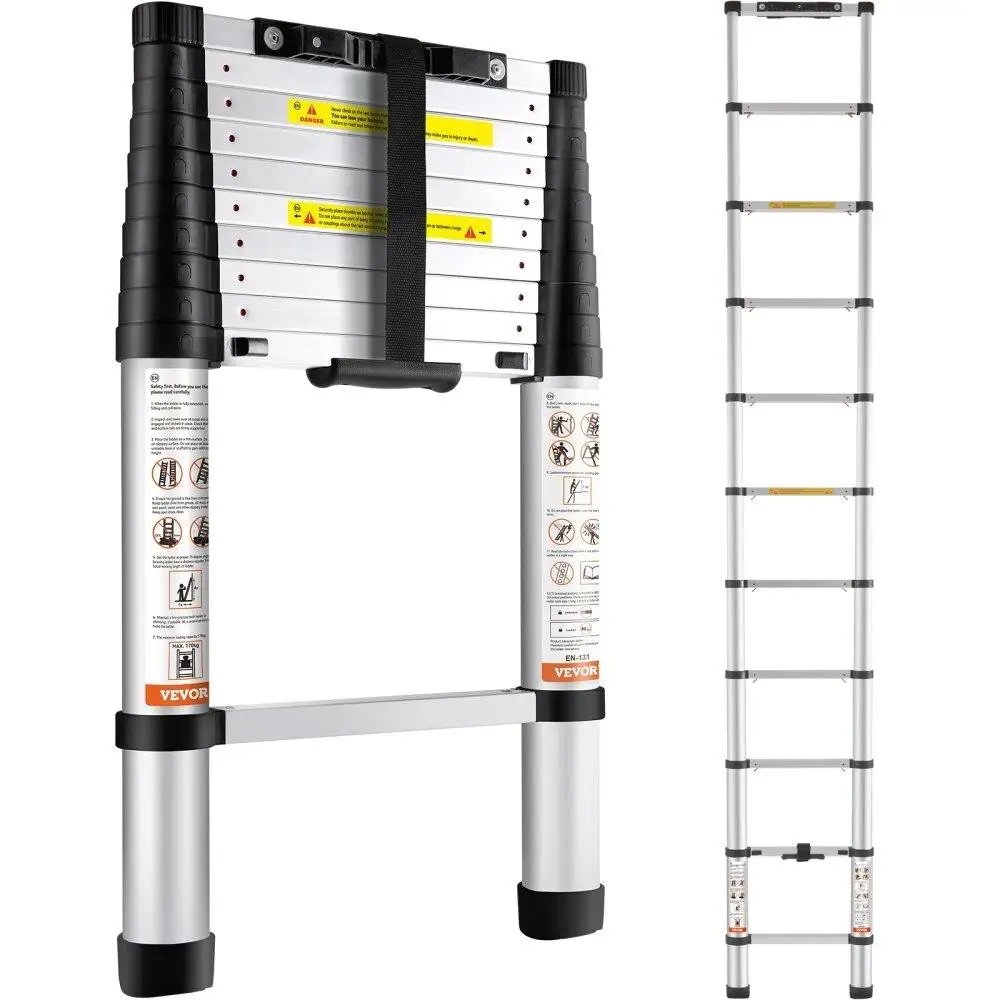 

10.5ft Aluminum Telescoping Extension Ladder Multi-Functional Portable Design
