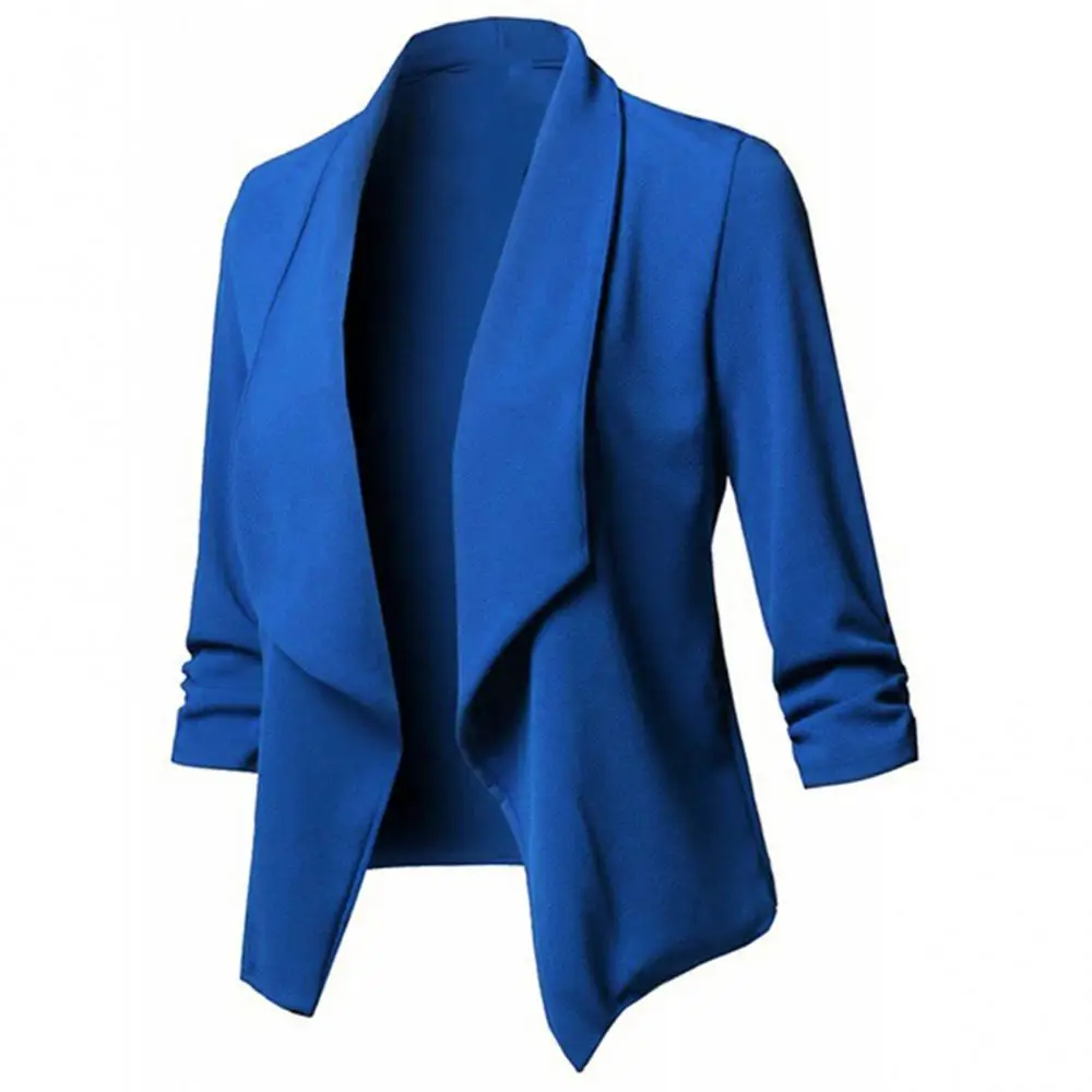 Chaqueta de talla grande para mujer, chaqueta ajustada de Color sólido, abrigo con temperamento, chaqueta de traje corta con cuello de traje de Color sólido de manga larga para mujer