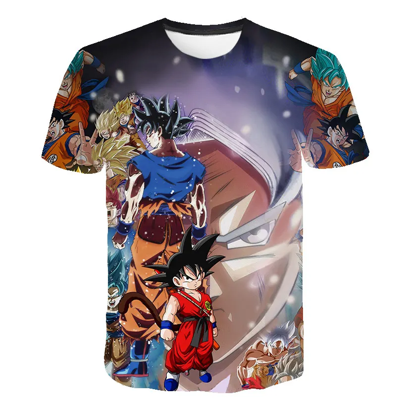 Camiseta Dragon Ball adulto camiseta anime personagem Son Goku Super Saiyan Camiseta menino roupas infantis camiseta de verão