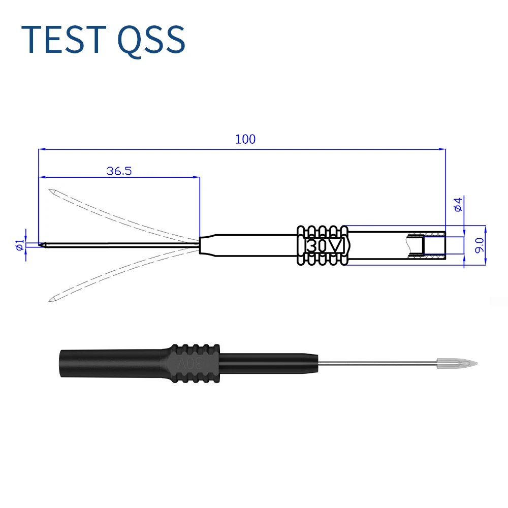 QSS 2PCS punte per sonde di prova flessibili pieghevoli con presa a Banana impilabile da 4mm perno per sonda posteriore per Piercing Q.30010