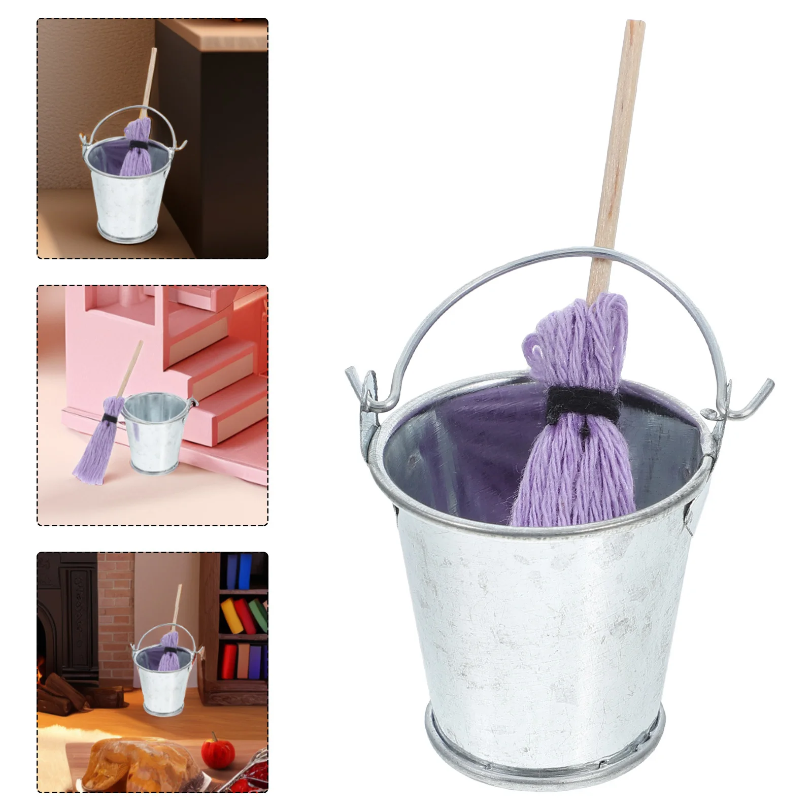1 pz set di latta per mop per casa delle bambole strumenti di pulizia in miniatura fatti a mano per la decorazione domestica accessori di scena mini secchio di ferro piccolo metallo