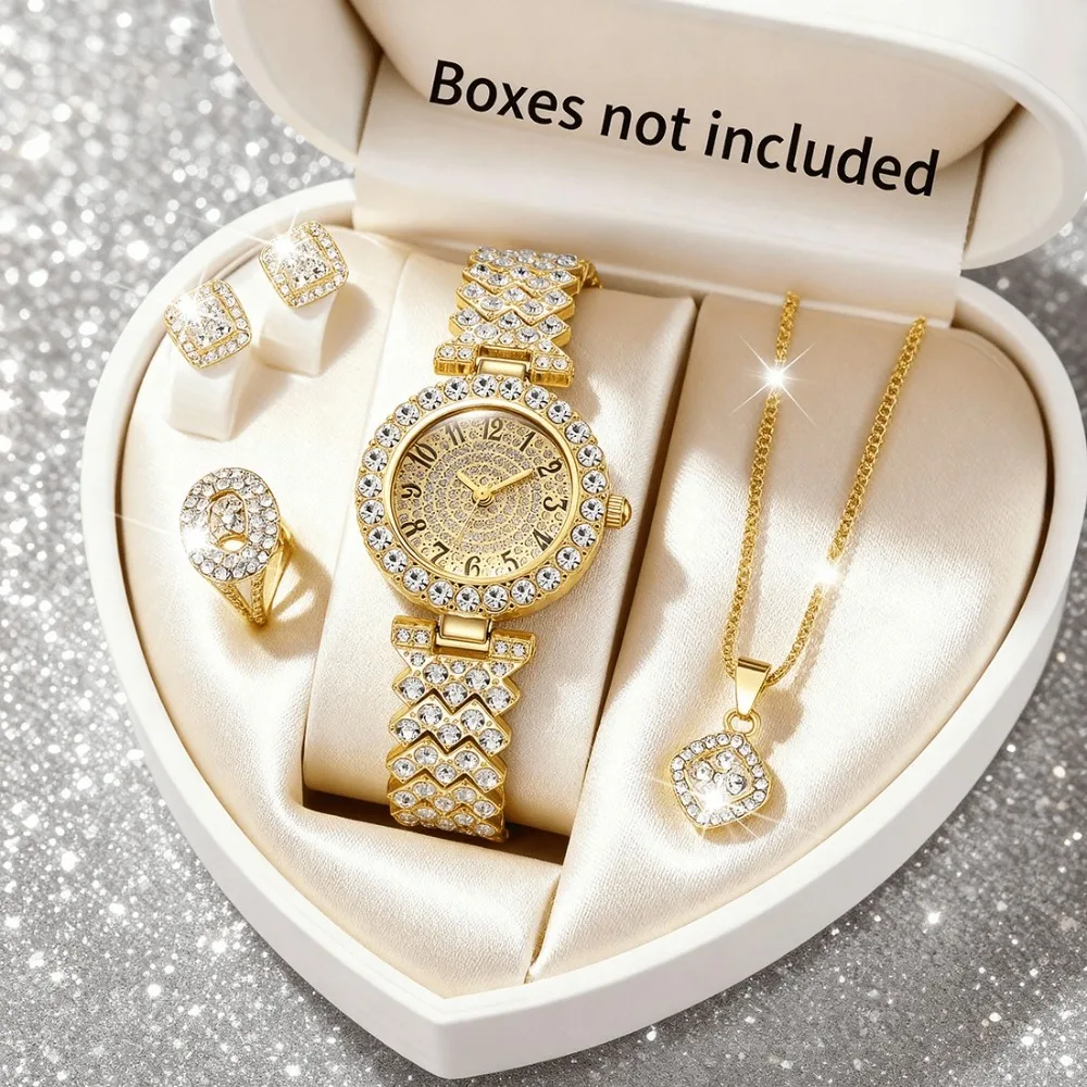 5pcs Elegant Women'S Watch Jewelry Set, Classic Round Dial, Stylish Design, The First Choice for Women's Gifts, Christmas