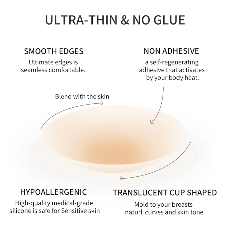 Non Adhesive Body Nipple Covers Reusable Silicone Nipple Pasties No Show Breast Petals Invisible Chest Stickers Boob Tape