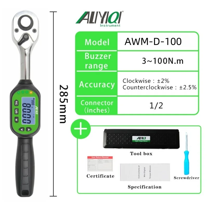 AWM-D-100 1/2, chiave portatile mini chiave dinamometrica digitale con testa a cricchetto bidirezionale