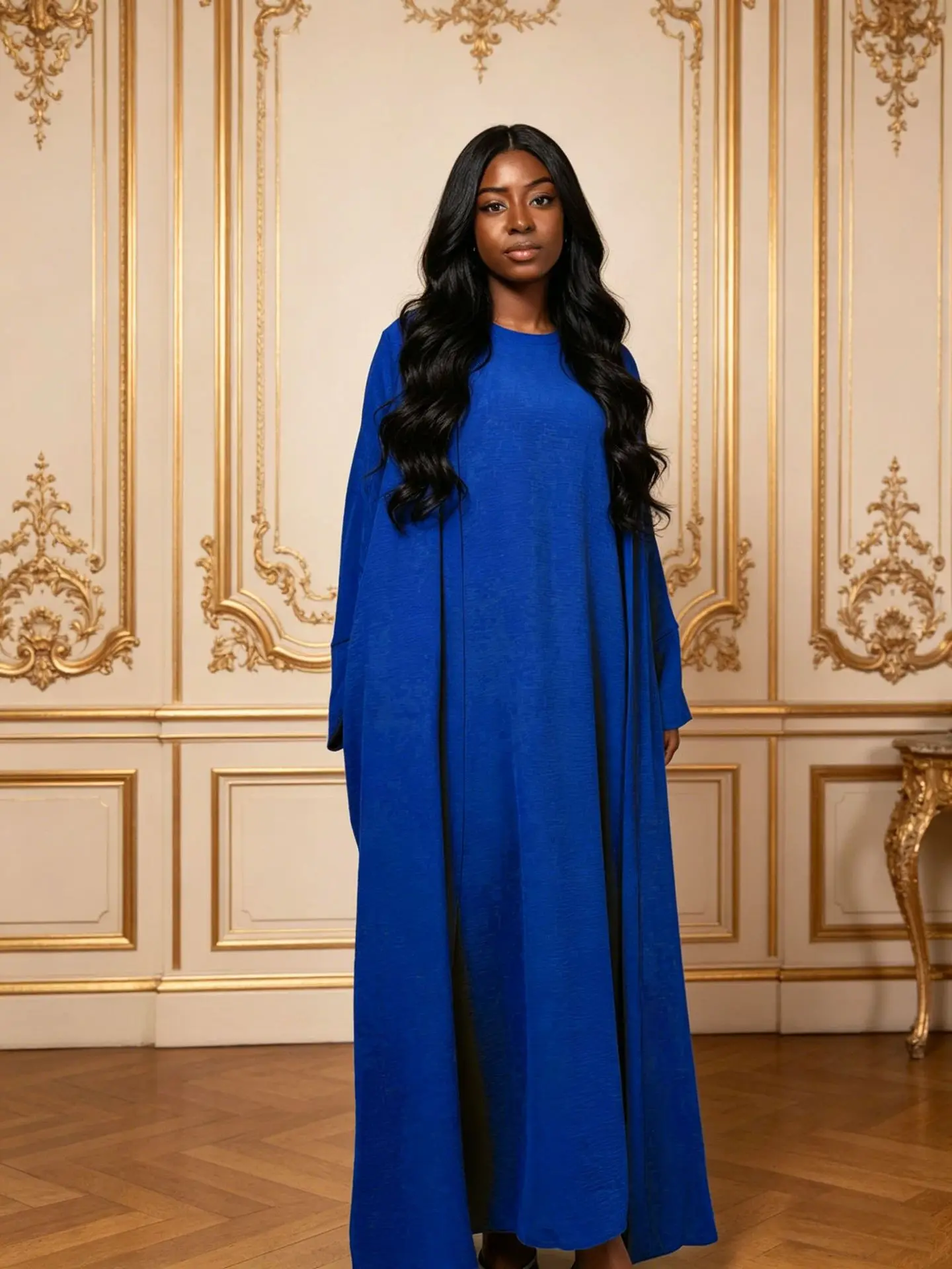 

Muslim women's clothing, Arab European and American round neck loose plus size long dress, lace up long sleeved jacket set
