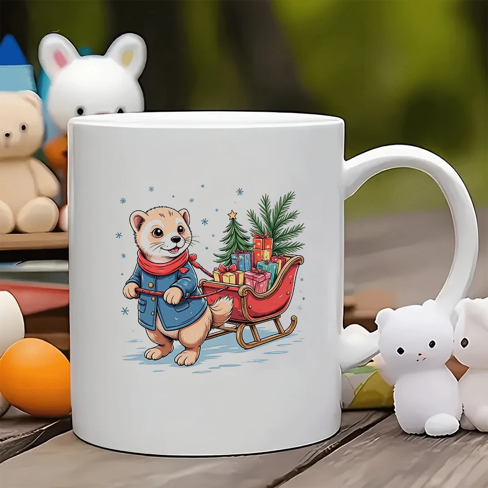 

11oz cartoon beaver Christmas mug + Christmas gift kids cup Family office coffee cup Heartwarming Santa Claus sleigh theme