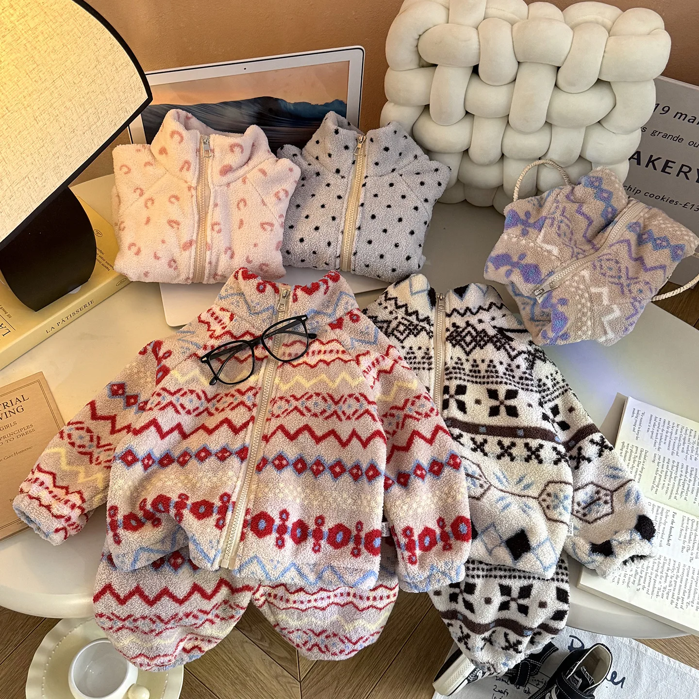 Baby Boy Girl Plush Thickened Fleece Two-Piece Set Cartoon Casual Home Clothes Children's Top Bottom Outfit Set
