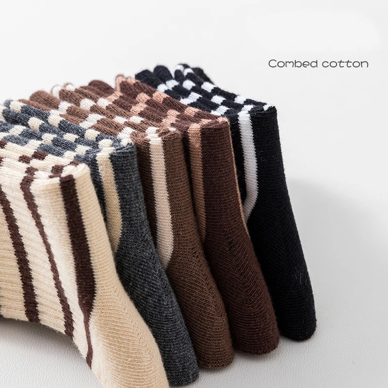 5 أزواج من الجوارب الكلاسيكية المخططة للأطفال والأولاد منتصف الساق غير رسمية عصرية من القطن الممشط جورب مرن ناعم مريح للأولاد والبنات والأطفال #6