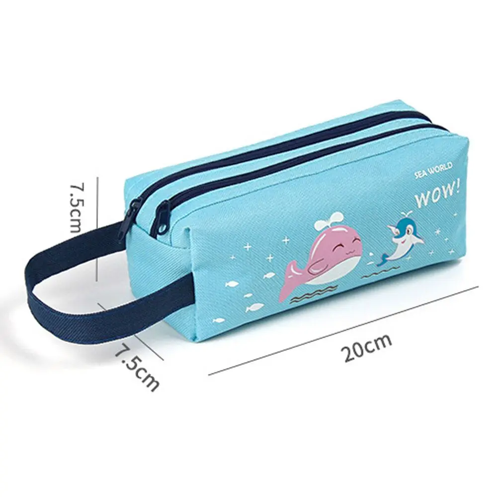 Creative Storage Box Double Zipper Oxford Cloth Cartoon Stationery Pencil Bag Double-layer