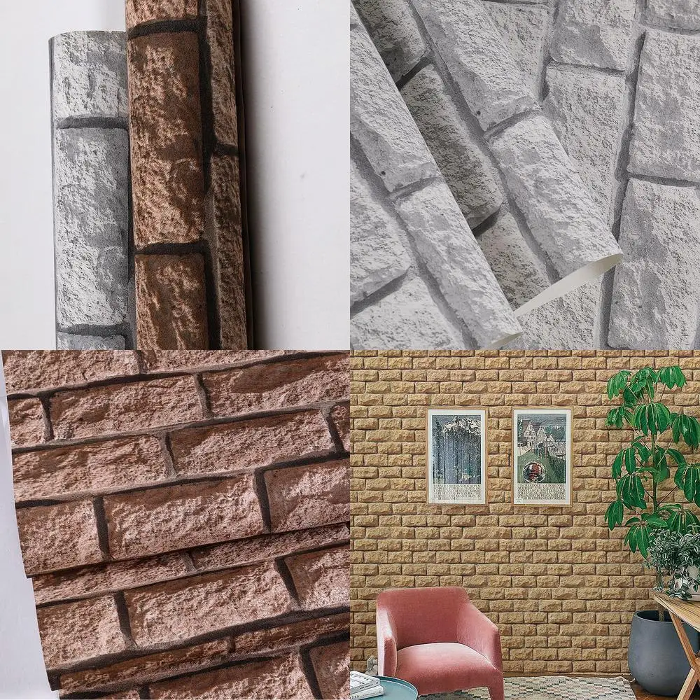 Chinese Style Simulated Brick Pattern Wallpaper for Restaurant Tea House Decor Store Renovation Vintage Brick Wall Background