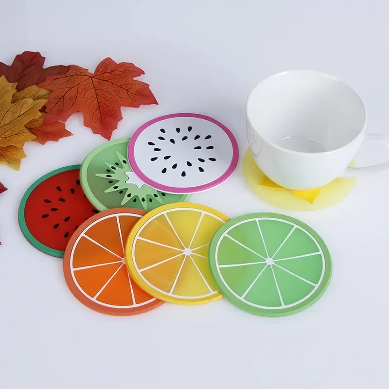 1PC Cup Mat Pad Coaster Fruit Shape Silicone Cup Pad Slip Insulation Pad Cup Mat Pad Hot Drink Holder Coasters in Holder Set