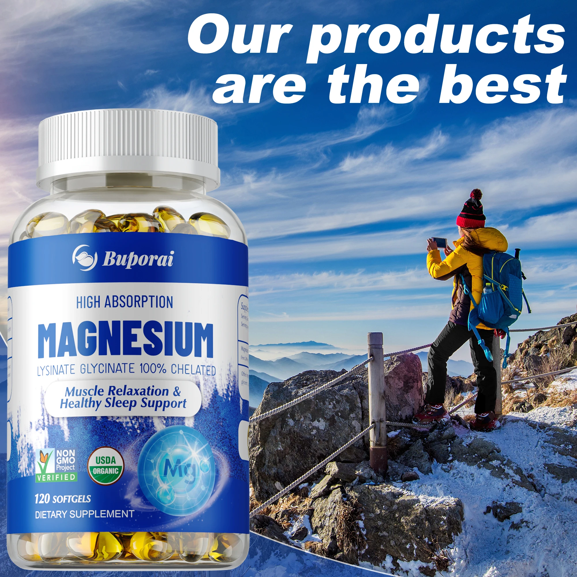 

Magnesium Glycinate - For Mood, Improves Sleep Quality, Supports Bone, Heart & Cardiovascular Health, Muscle Support