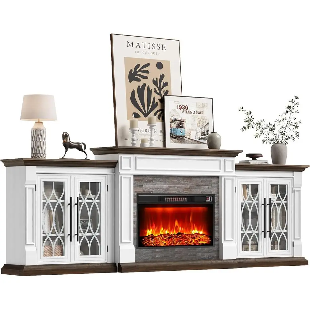 

Electric Fireplace TV Stand for TVs up to 100 with Mantel, Storage, and 30 Heater Insert