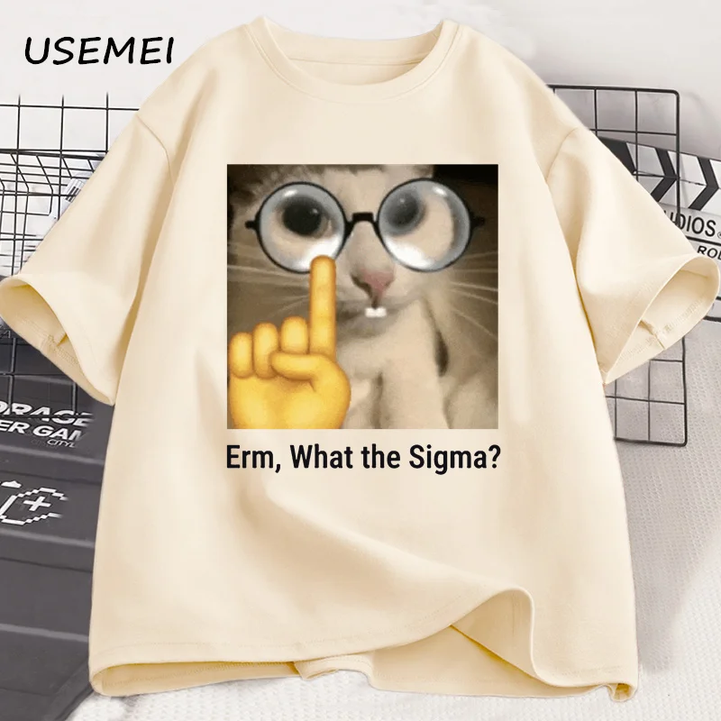 Erm, What The Sigma Meme T-Shirt Men Women Funny Graphic T Shirts Brainrot Tee Silly Cat Humor Tees Casual Cotton Clothes Tops