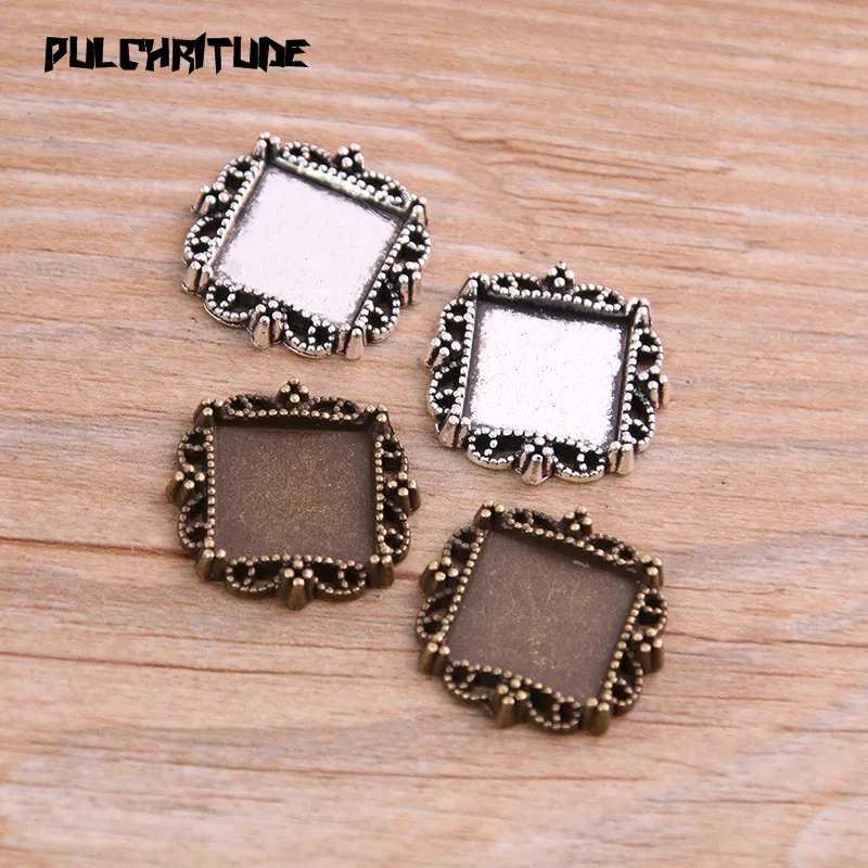 

10pcs 12mm Inner Size Two Color Metal Alloy Simple Square Cabochon Pendant Setting Jewelry Findings