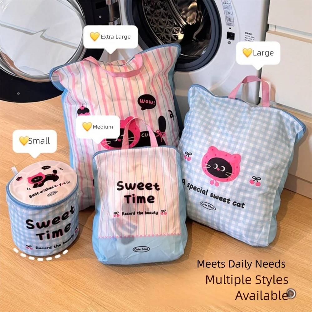 

Portable Cute Cartoon Cat Laundry Bag Anti-Winding Anti-deformation Protective Washing Bag Breathable with Handle Mesh Bag