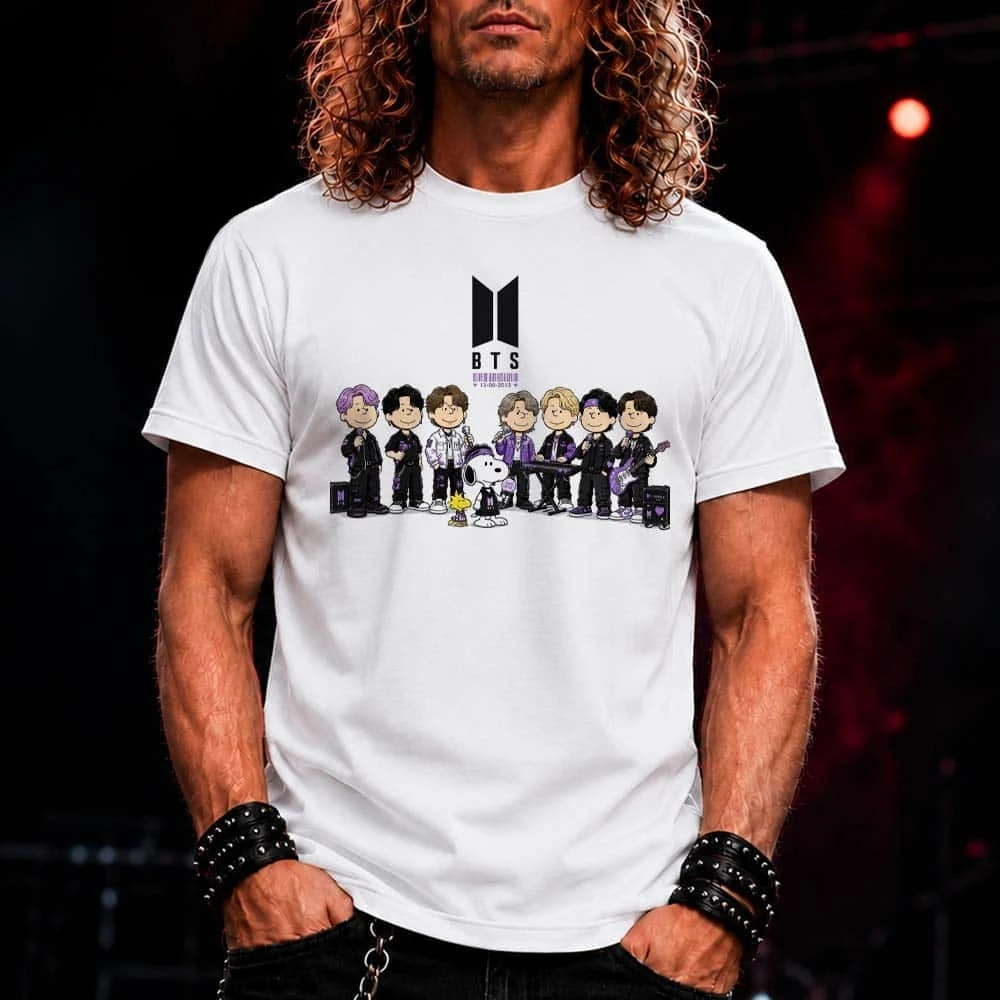 BTS × Snoopy Smooth Like Butter T-Shirt, Comic Strip Seven Stars Peanuts Snoopy Style Unisex Graphic Tee