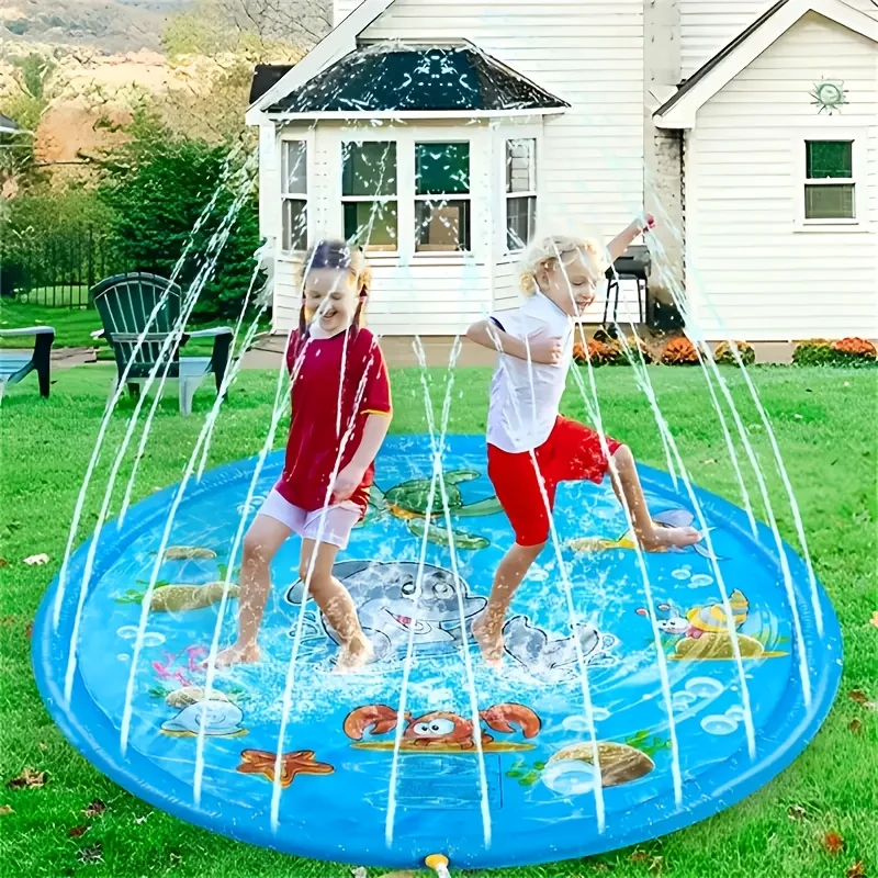 

100cm Blue Dolphin Inflatable Splash Mat - Durable PVC, Splash-Proof Outdoor Play Mat with Fun Water Spray System Ideal for Lawn