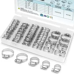 40PCS Hose Clamp Set - Stainless Steel Worm Gear Clamps For Pipes, Intercoolers, Plumbing, Tubes & Fuel Lines (1/4'' - 1-1/8'')