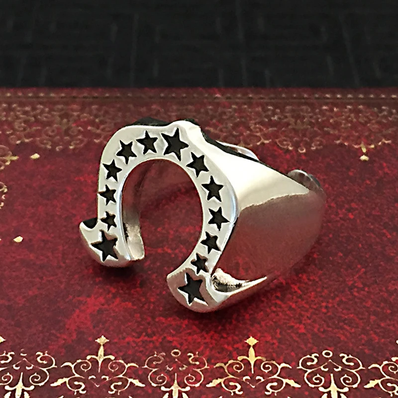 Cool Big Horseshoe Pentacle Ring for Men and Women Fashion Pentagram Finger Accessory Opening Adjustable