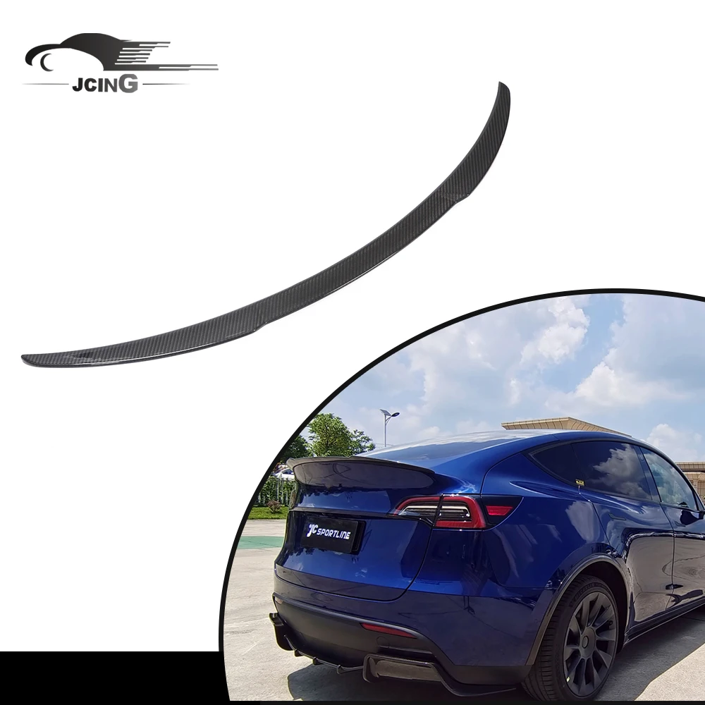 Pre-Preg Dry Carbon Fiber Rear Boot Trunk Spoiler Lip Wing For Tesla Model Y 4-Door 2020 2021