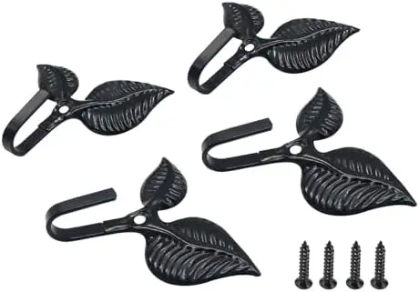 

Набор из 4 черных железных настенных крючков в форме листа - Рустикальные одинарные крючки для ключей, сумок, полотенец, домашнего декора
