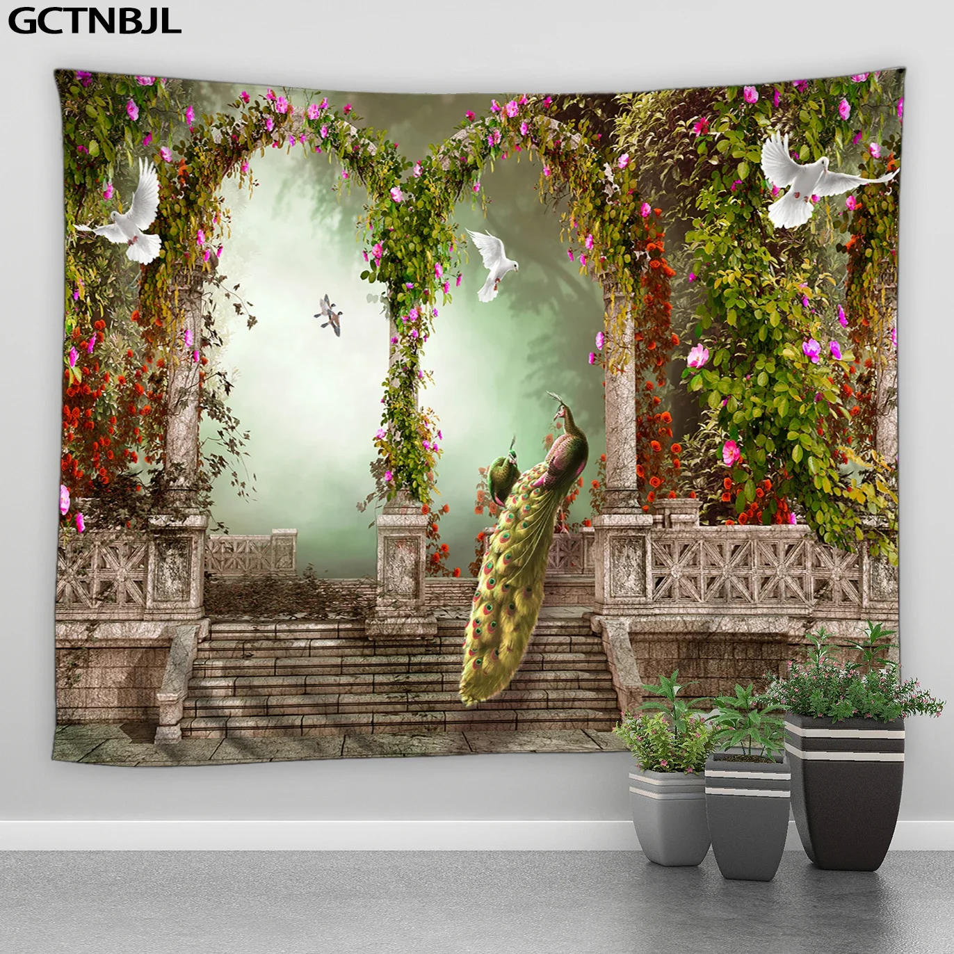 Peacocks Tapestry Natural Forest Landscape Chinese Style Print Tapestry Cheap Hippy Wall Hanging Bohemian Mural Bedroom Blanket