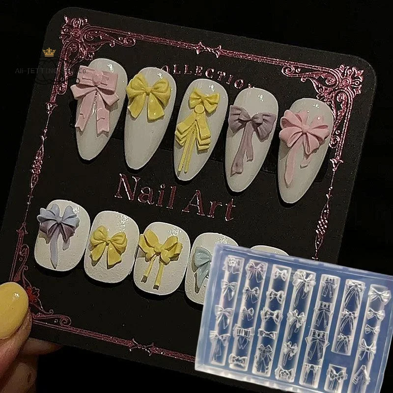 Moule à ongles Transparent en Silicone 3D, nœud doux, décoration Nail Art à faire soi-même, animaux mignons, chat, modèle de sculpture, outil de conception de manucure