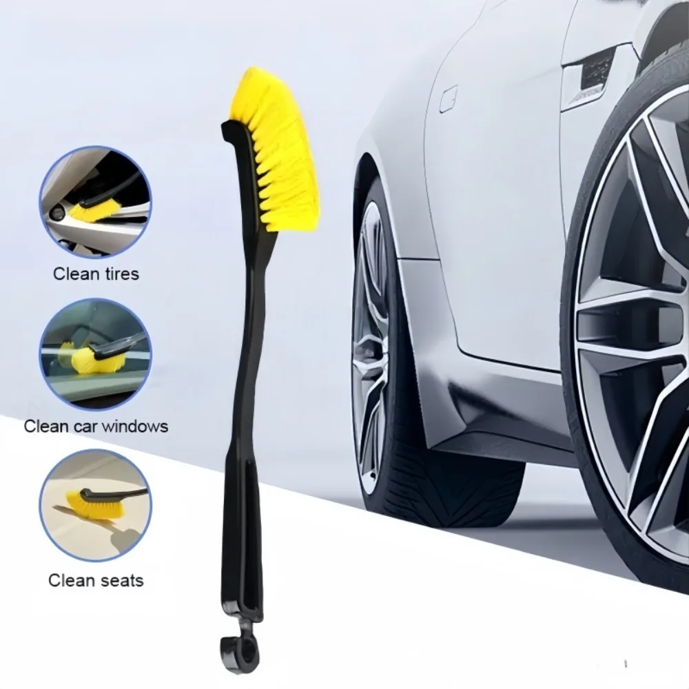 Car Wheel Brush Suitable for Engine Tire Detail Cleaning Flexible Plastic Long Handle Curved Brush Car Cleaning Tool Accessories