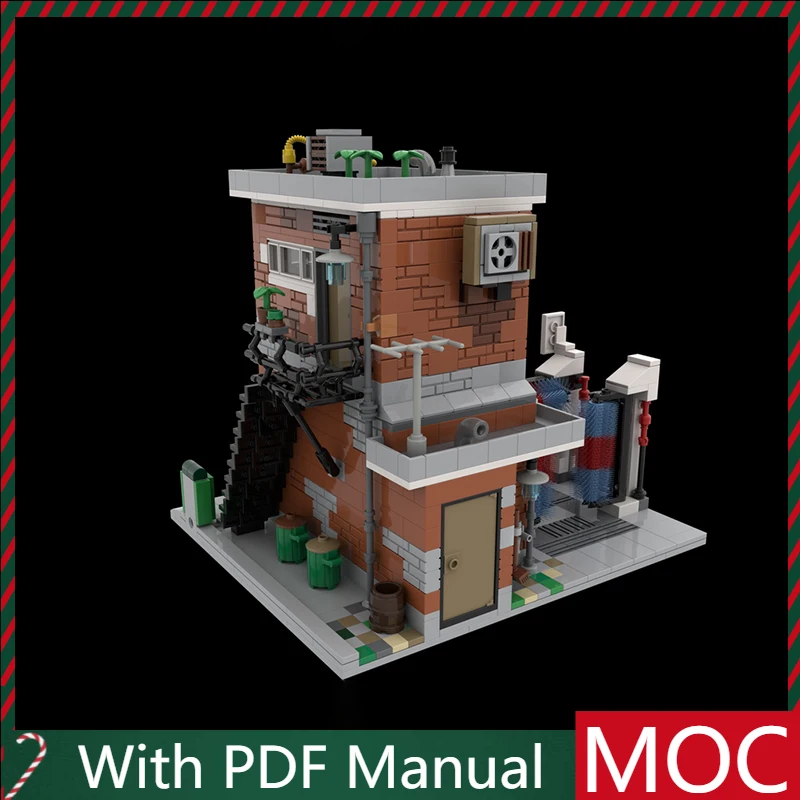 1109 piezas, superventas, modelo de escena urbana de lavado de coches MOC, bloques de construcción modulares, juguetes de exhibición de montaje para niños, regalo sorpresa para Festival